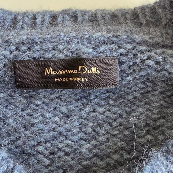 Massimo Dutti Sweater Men XL Heathered Blue LS Crewneck Wool Blend Academia FLAW - Picture 3 of 16